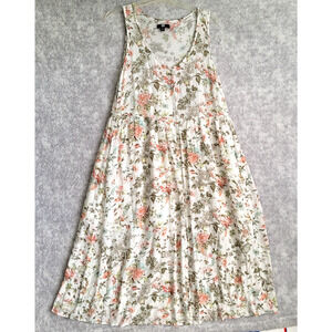 Frye Maxi Dress XL Sleeveless Gauze Babydoll Button Front Cottagecore Boho Flora